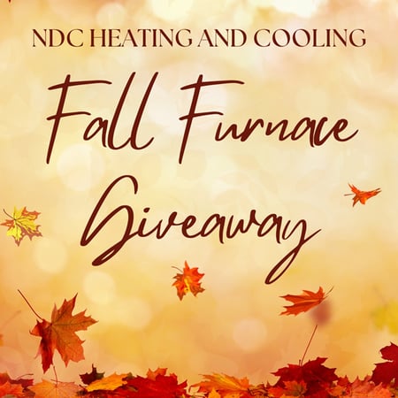 NDC Heating & Cooling Fall Furnace Giveaway text on top of fall background with falling leaves